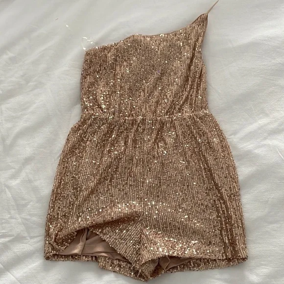 Pants & Jumpsuits | Sequin Rose Gold Romper | Poshmark